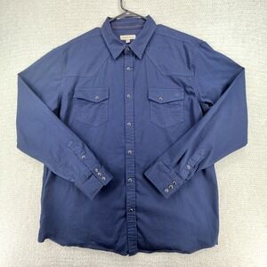 Blue Ranchwear Western Snap Shirt Mens XL Blue Stretch Cotton Cowboy Rodeo